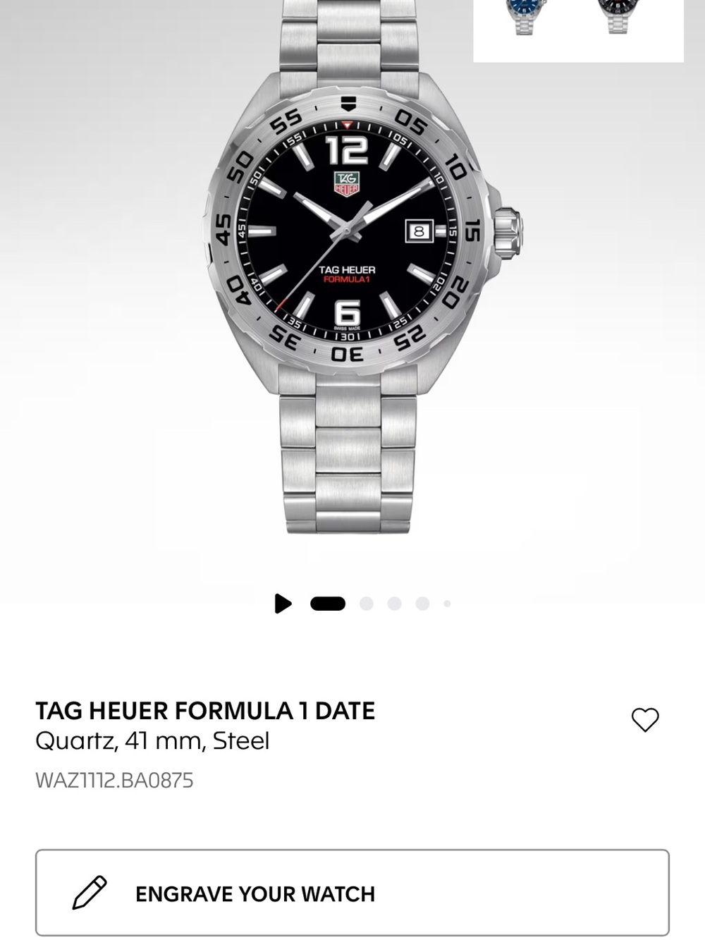 Tag Heuer Stainless Steel Watch with Black Dial